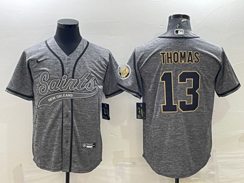 Men's New Orleans Saints #13 Michael Thomas Gray With Patch Cool Base Stitched Baseball Jersey